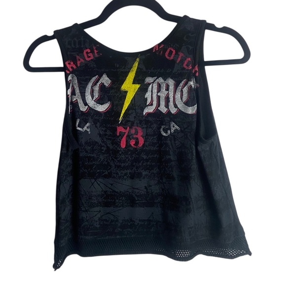 Affliction Women’s Size Small Cropped Tank Top Eagle Graphic Mesh Hem Black Y2K - Picture 2 of 6